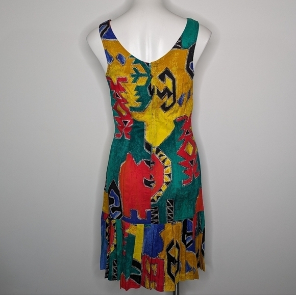 Vintage red yellow blue green abstract print sleeveless dress 9/10 - Picture 5 of 7